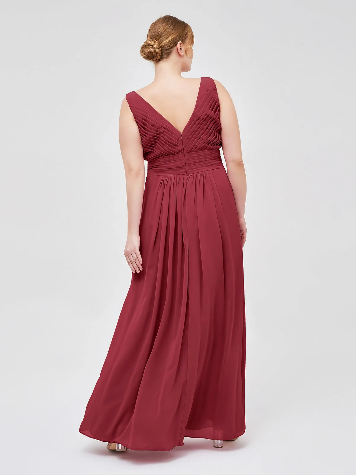 A-line Chiffon Floor Length V Neck Dresses Burgundy Plus Size