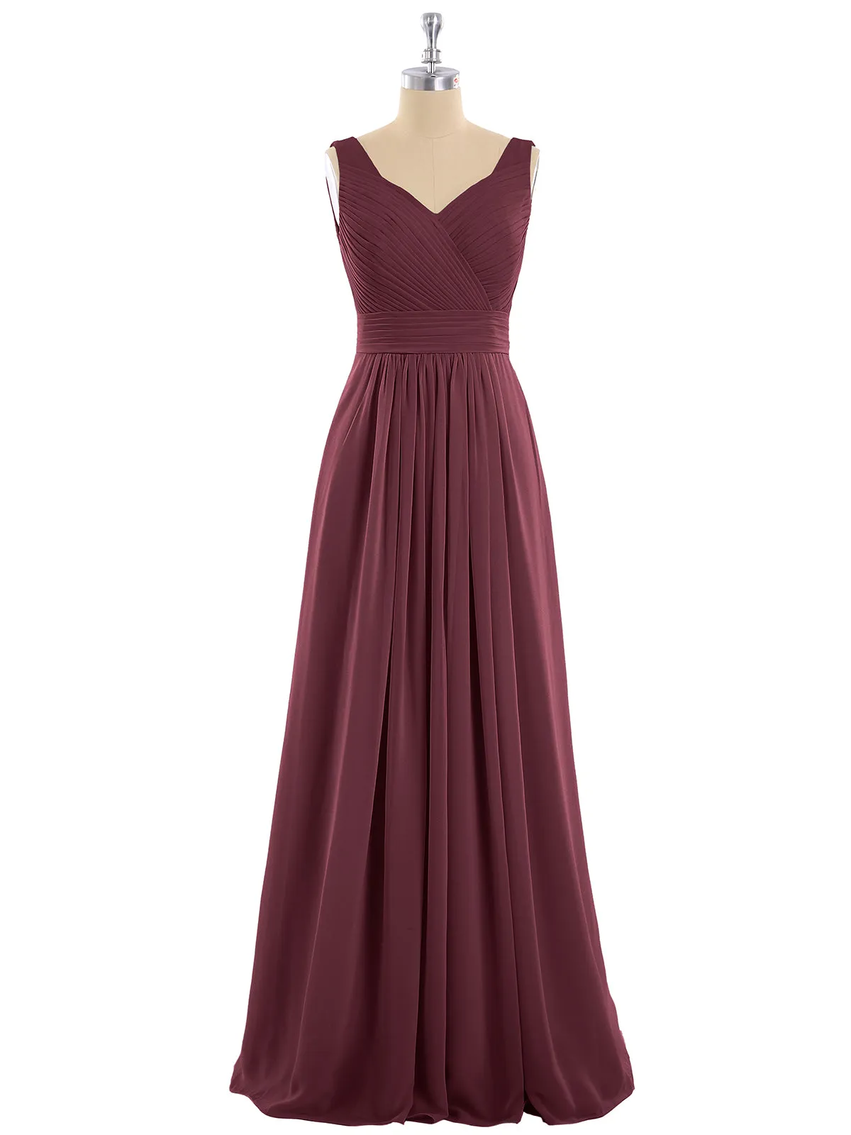 A-line Chiffon Floor Length V Neck Dresses Cabernet