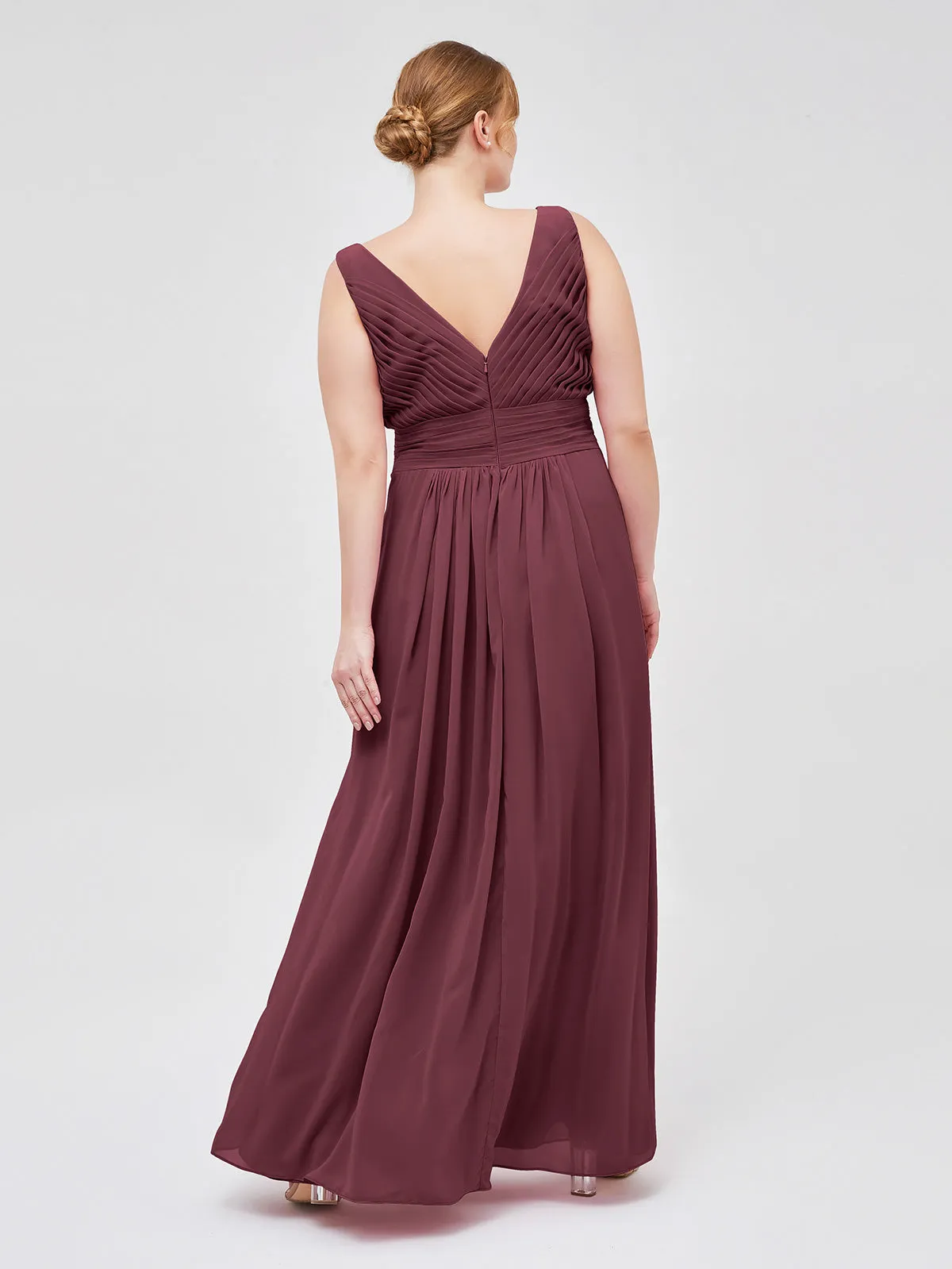 A-line Chiffon Floor Length V Neck Dresses Cabernet