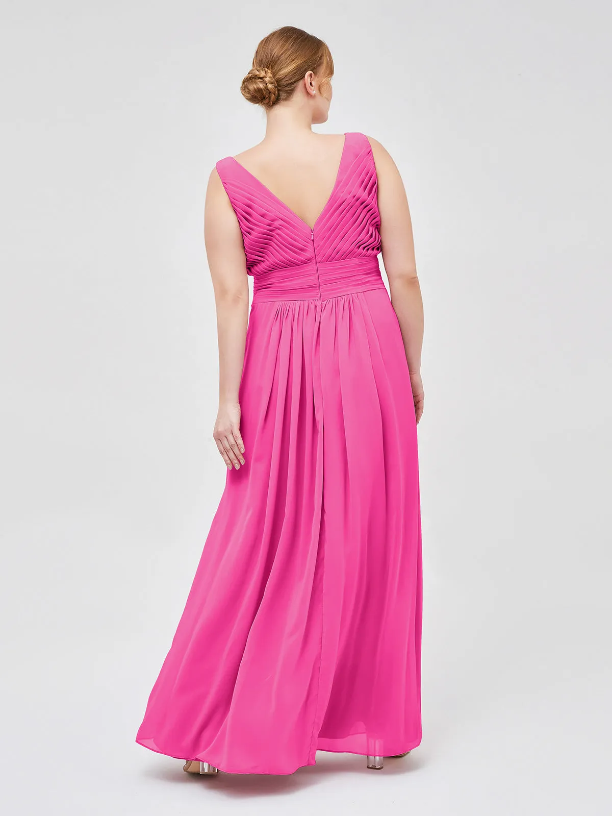 A-line Chiffon Floor Length V Neck Dresses Fuchsia