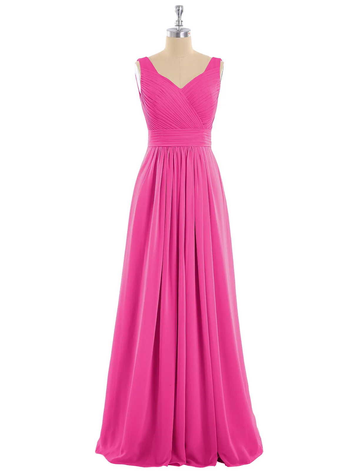 A-line Chiffon Floor Length V Neck Dresses Fuchsia