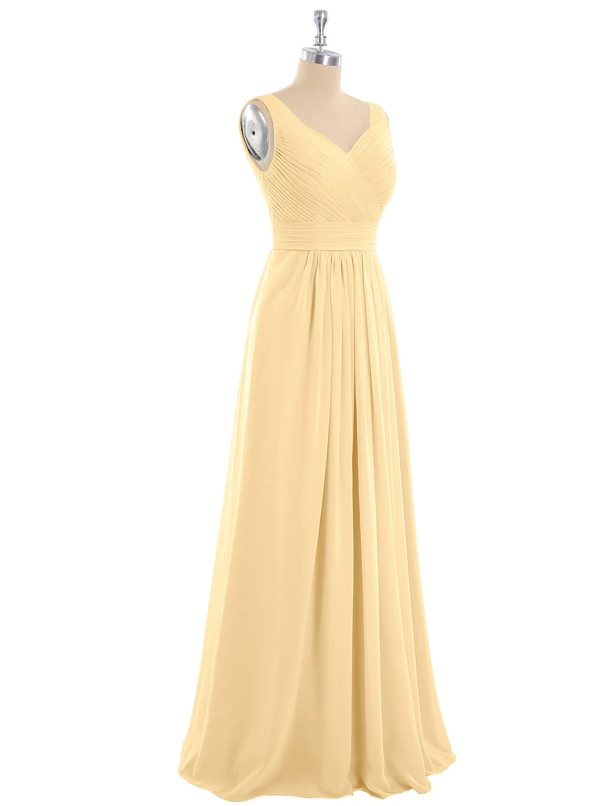 A-line Chiffon Floor Length V Neck Dresses Gold