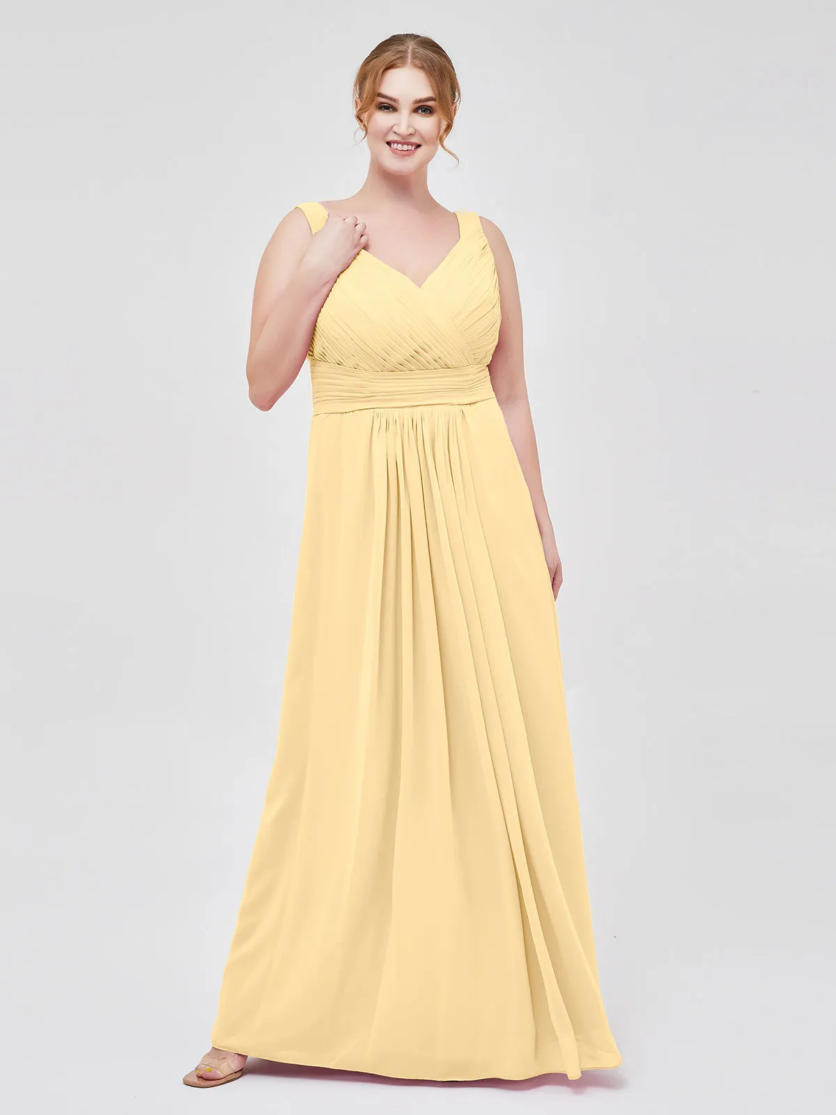 A-line Chiffon Floor Length V Neck Dresses Gold