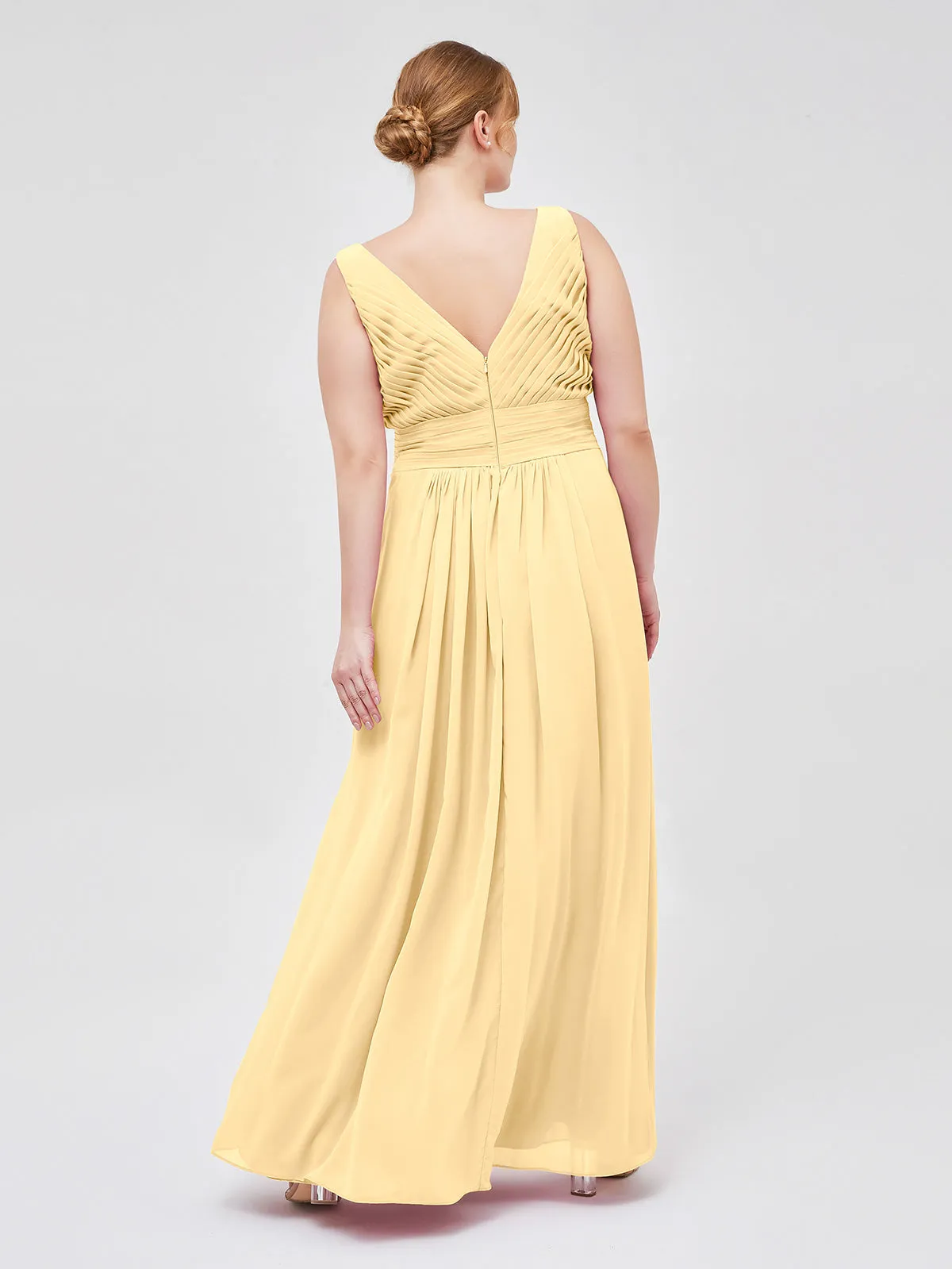 A-line Chiffon Floor Length V Neck Dresses Gold