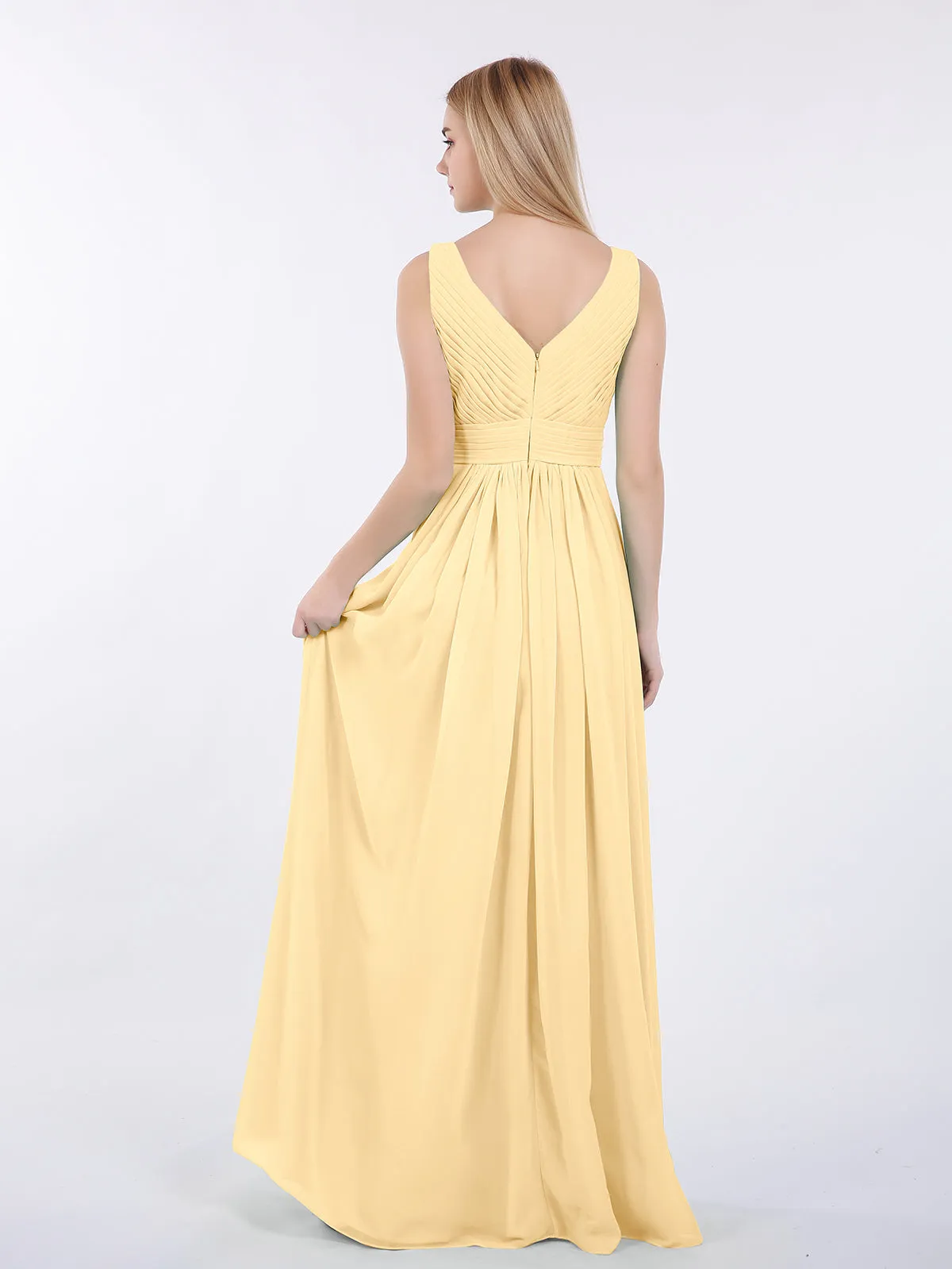 A-line Chiffon Floor Length V Neck Dresses Gold