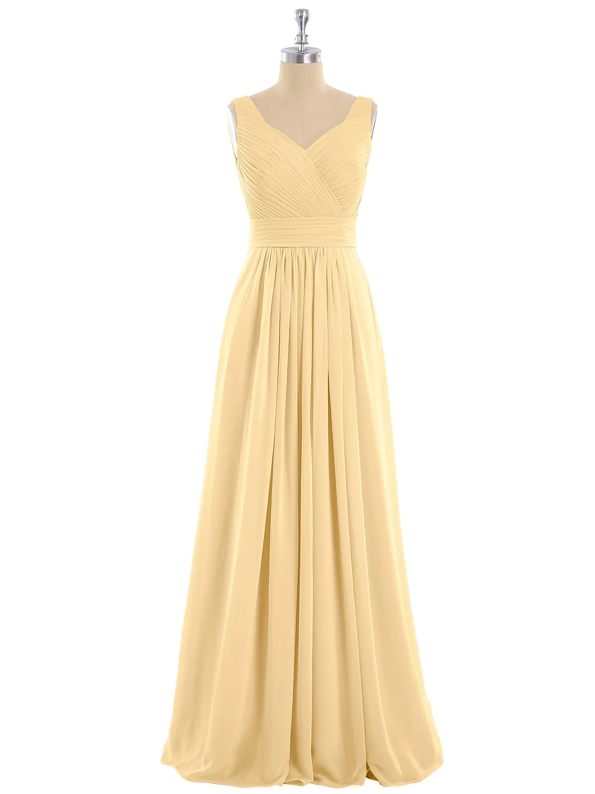 A-line Chiffon Floor Length V Neck Dresses Gold