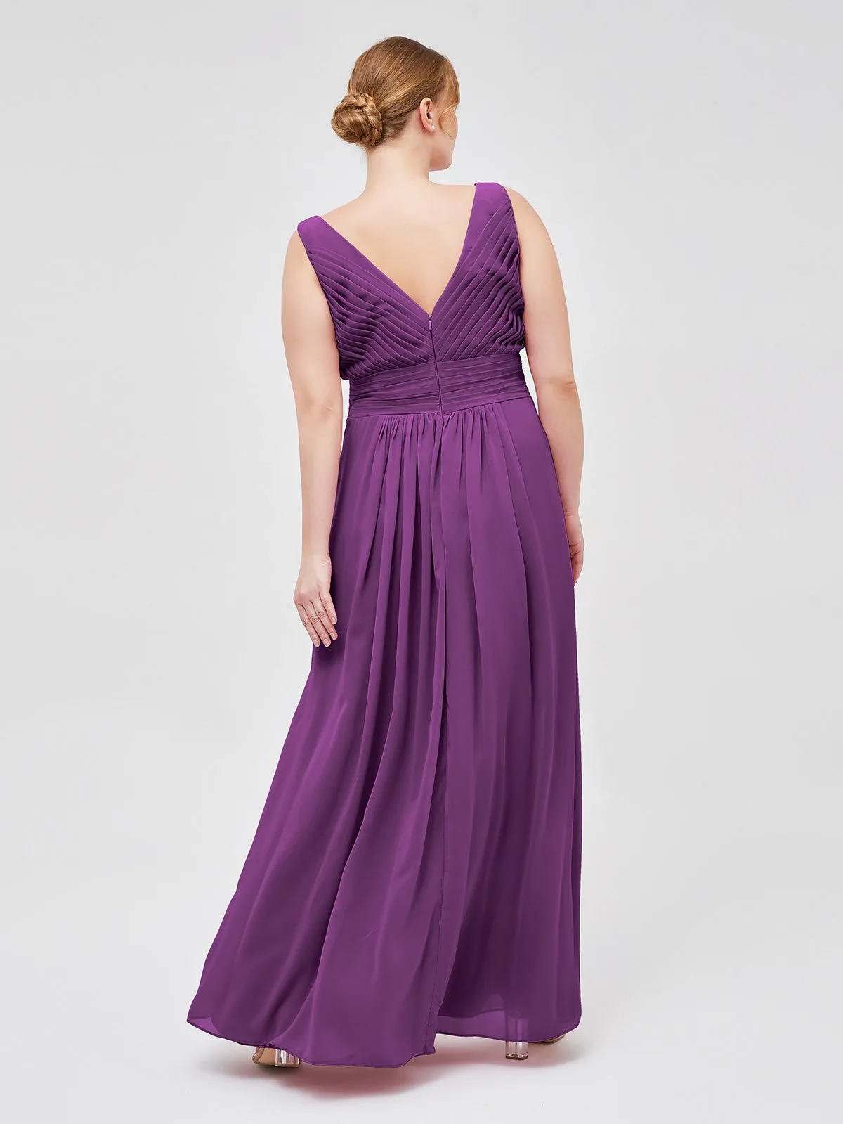 A-line Chiffon Floor Length V Neck Dresses Grape