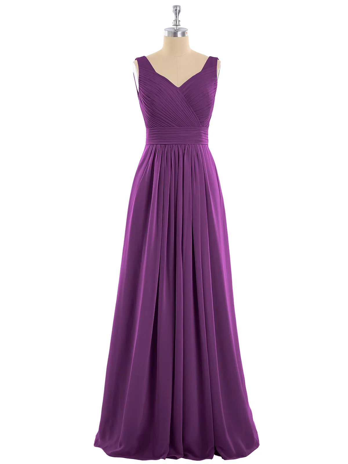 A-line Chiffon Floor Length V Neck Dresses Grape