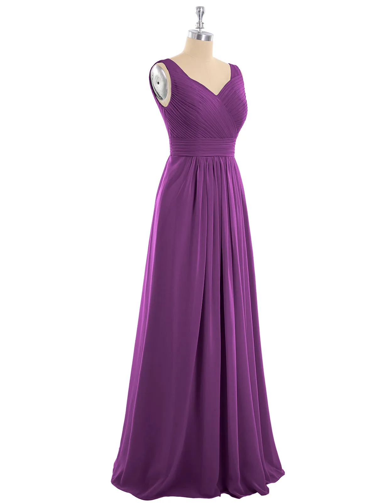A-line Chiffon Floor Length V Neck Dresses Grape