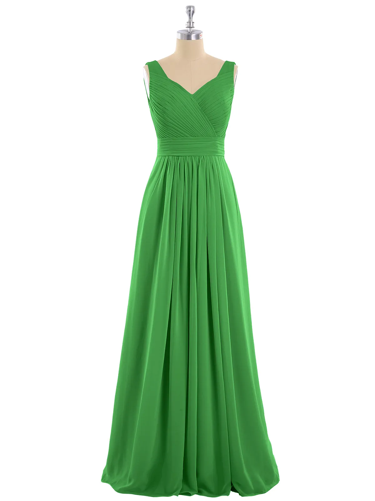 A-line Chiffon Floor Length V Neck Dresses Green