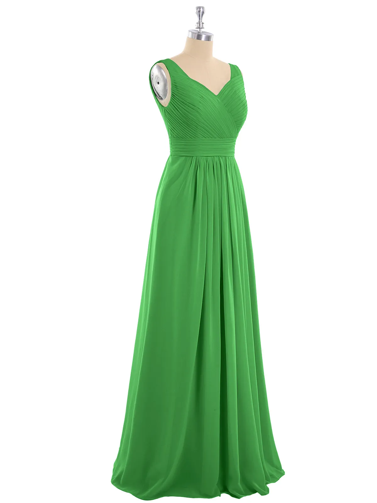 A-line Chiffon Floor Length V Neck Dresses Green