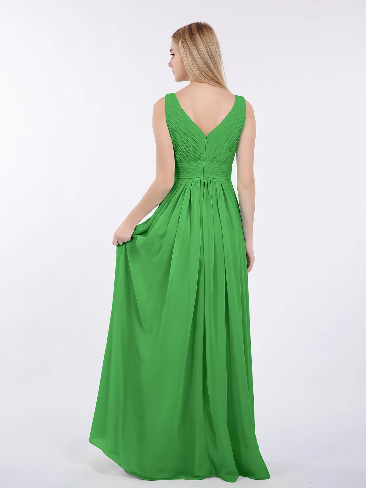 A-line Chiffon Floor Length V Neck Dresses Green