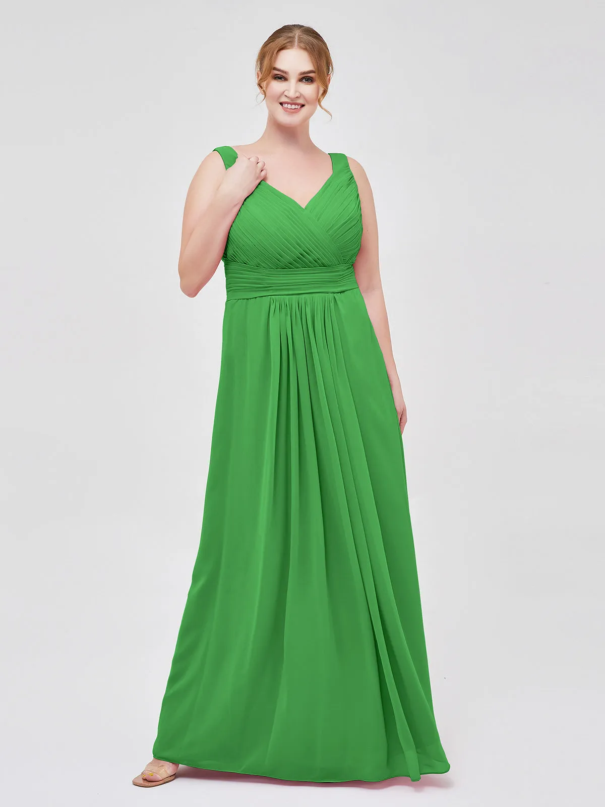 A-line Chiffon Floor Length V Neck Dresses Green
