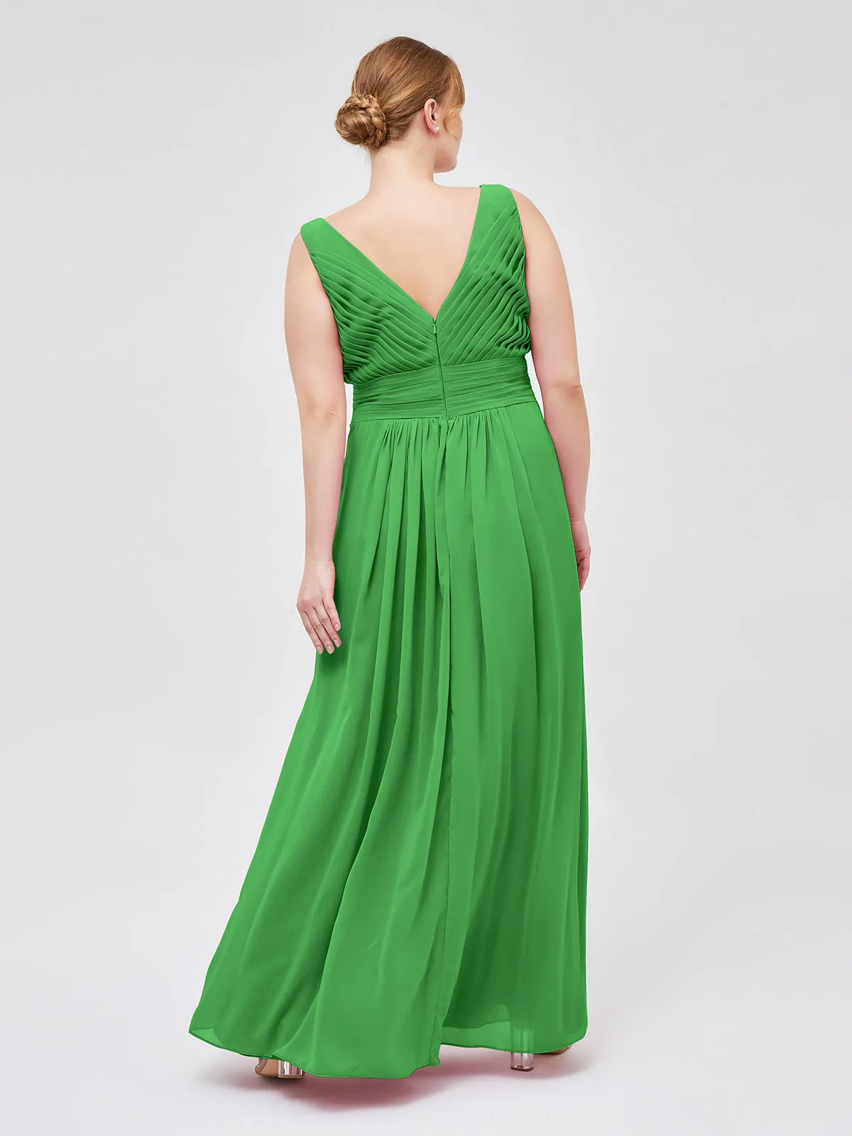 A-line Chiffon Floor Length V Neck Dresses Green