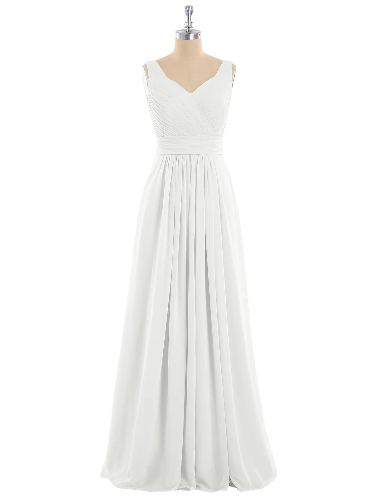 A-line Chiffon Floor Length V Neck Dresses Ivory