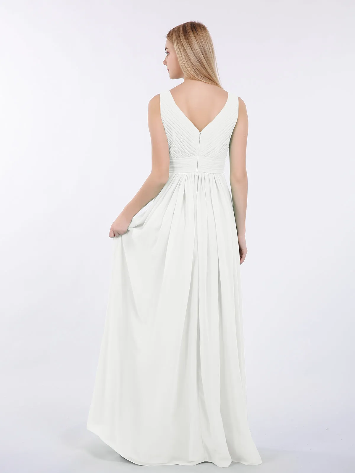 A-line Chiffon Floor Length V Neck Dresses Ivory