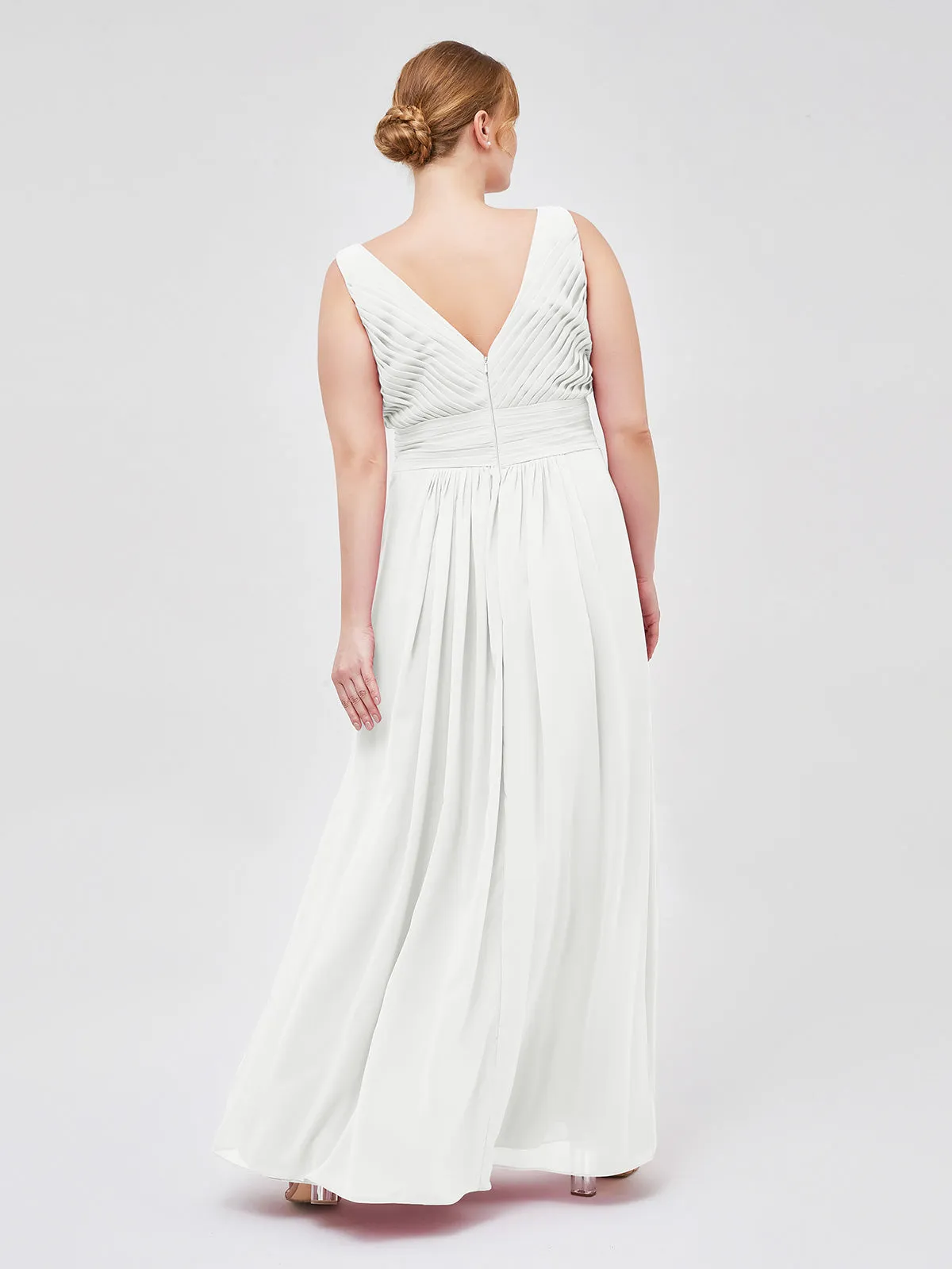 A-line Chiffon Floor Length V Neck Dresses Ivory