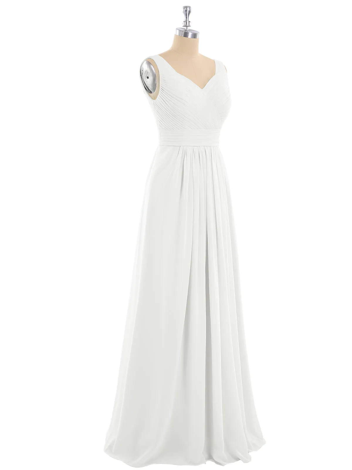 A-line Chiffon Floor Length V Neck Dresses Ivory
