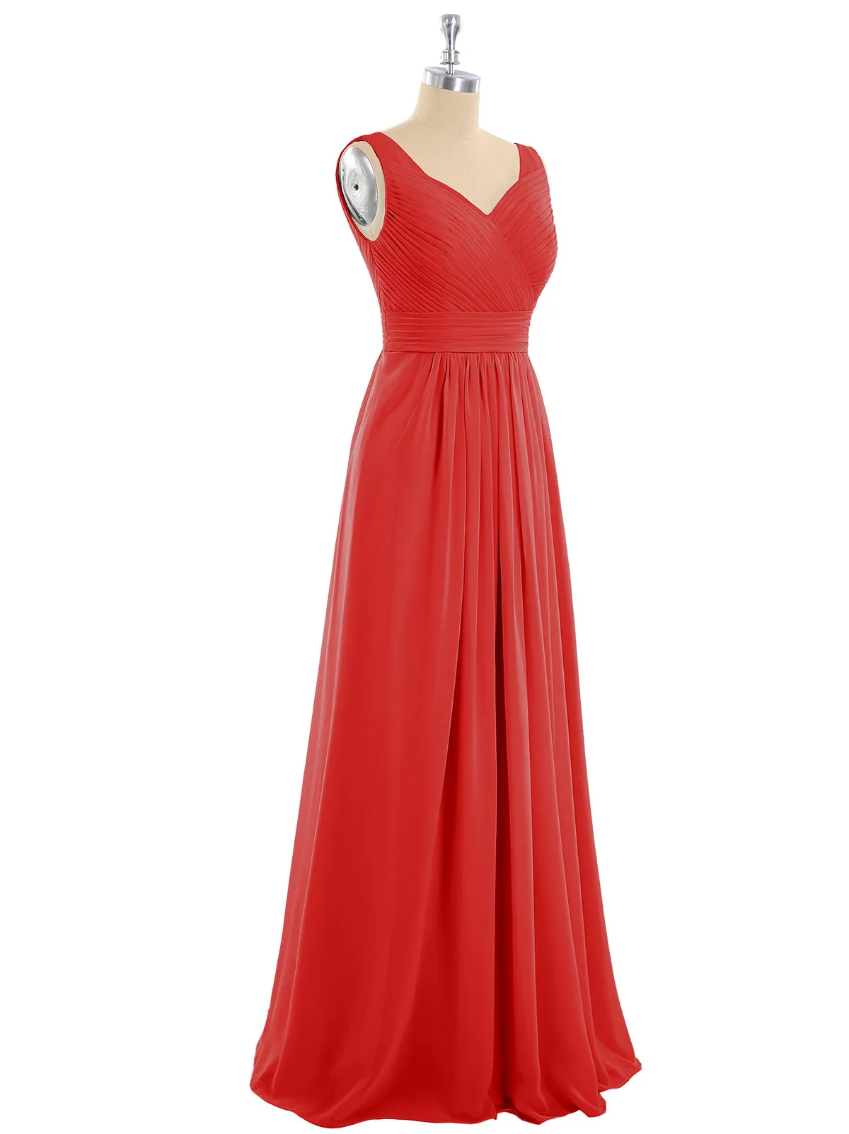 A-line Chiffon Floor Length V Neck Dresses Red Plus Size