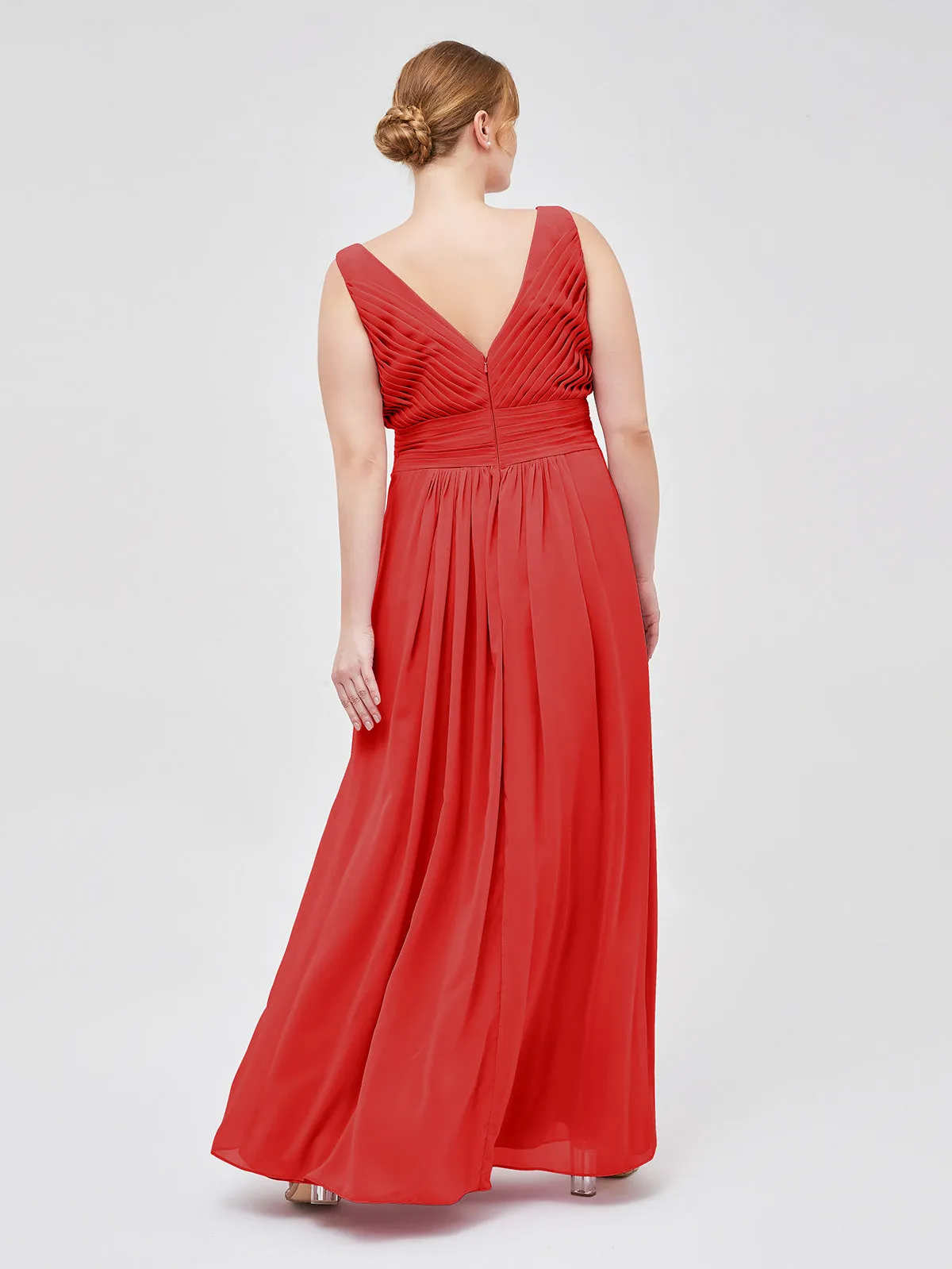 A-line Chiffon Floor Length V Neck Dresses Red Plus Size