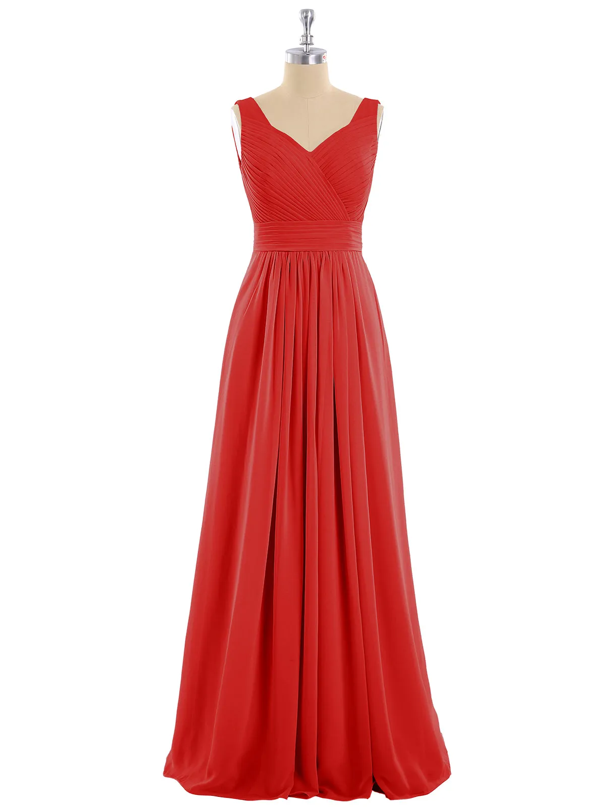 A-line Chiffon Floor Length V Neck Dresses Red Plus Size