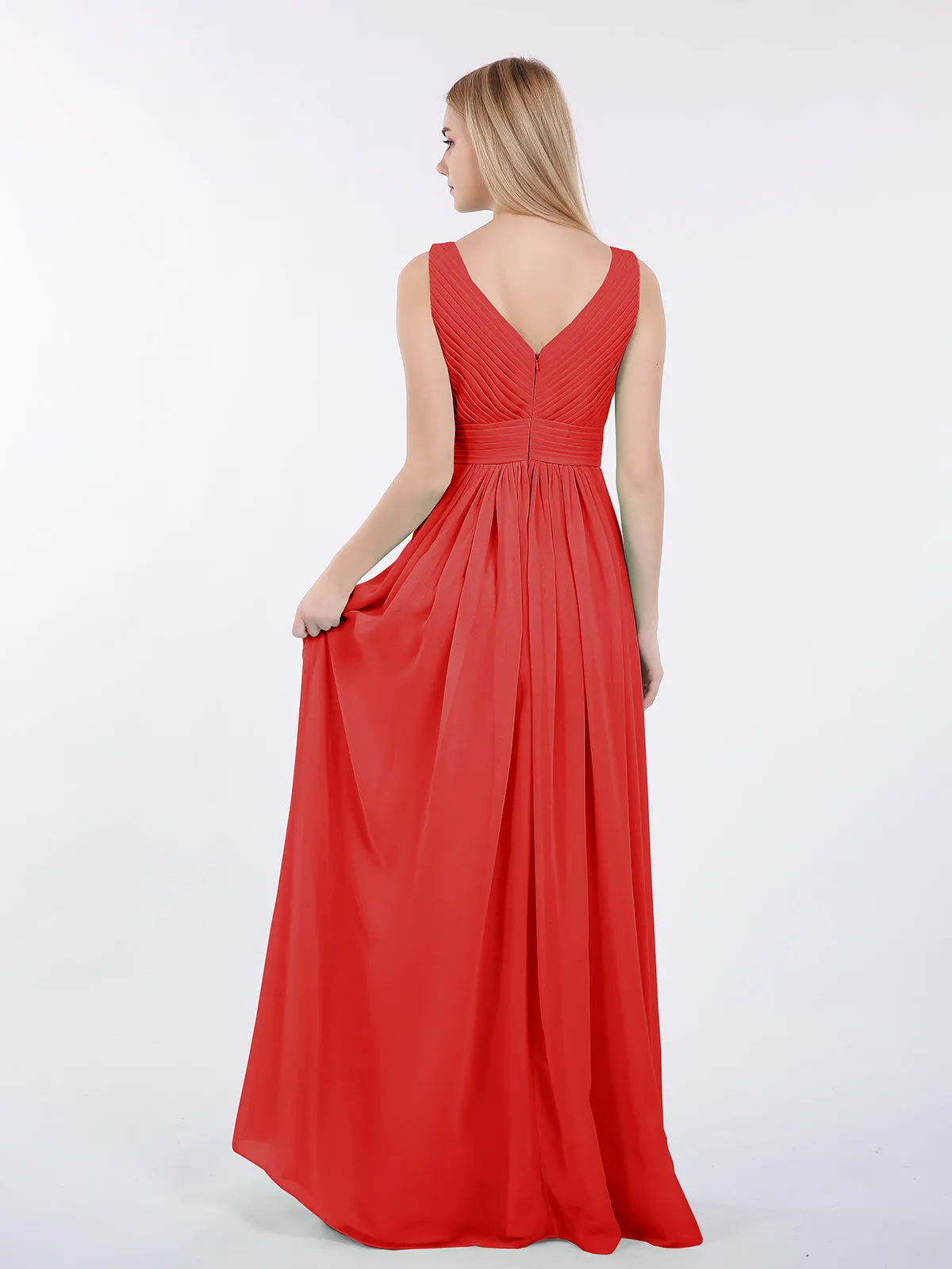 A-line Chiffon Floor Length V Neck Dresses Red