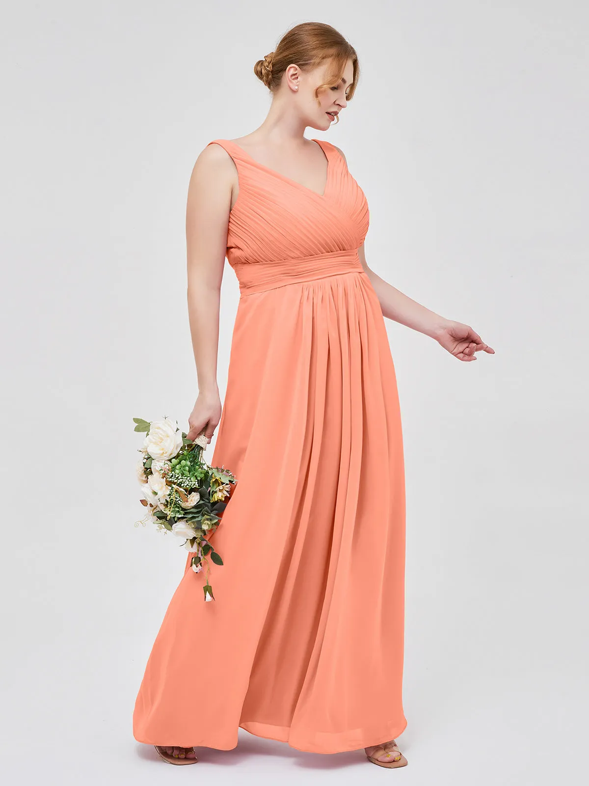 A-line Chiffon Floor Length V Neck Dresses Sunset Plus Size