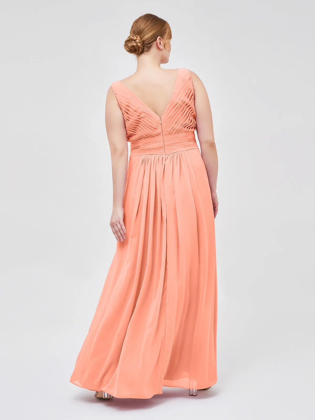A-line Chiffon Floor Length V Neck Dresses Sunset Plus Size