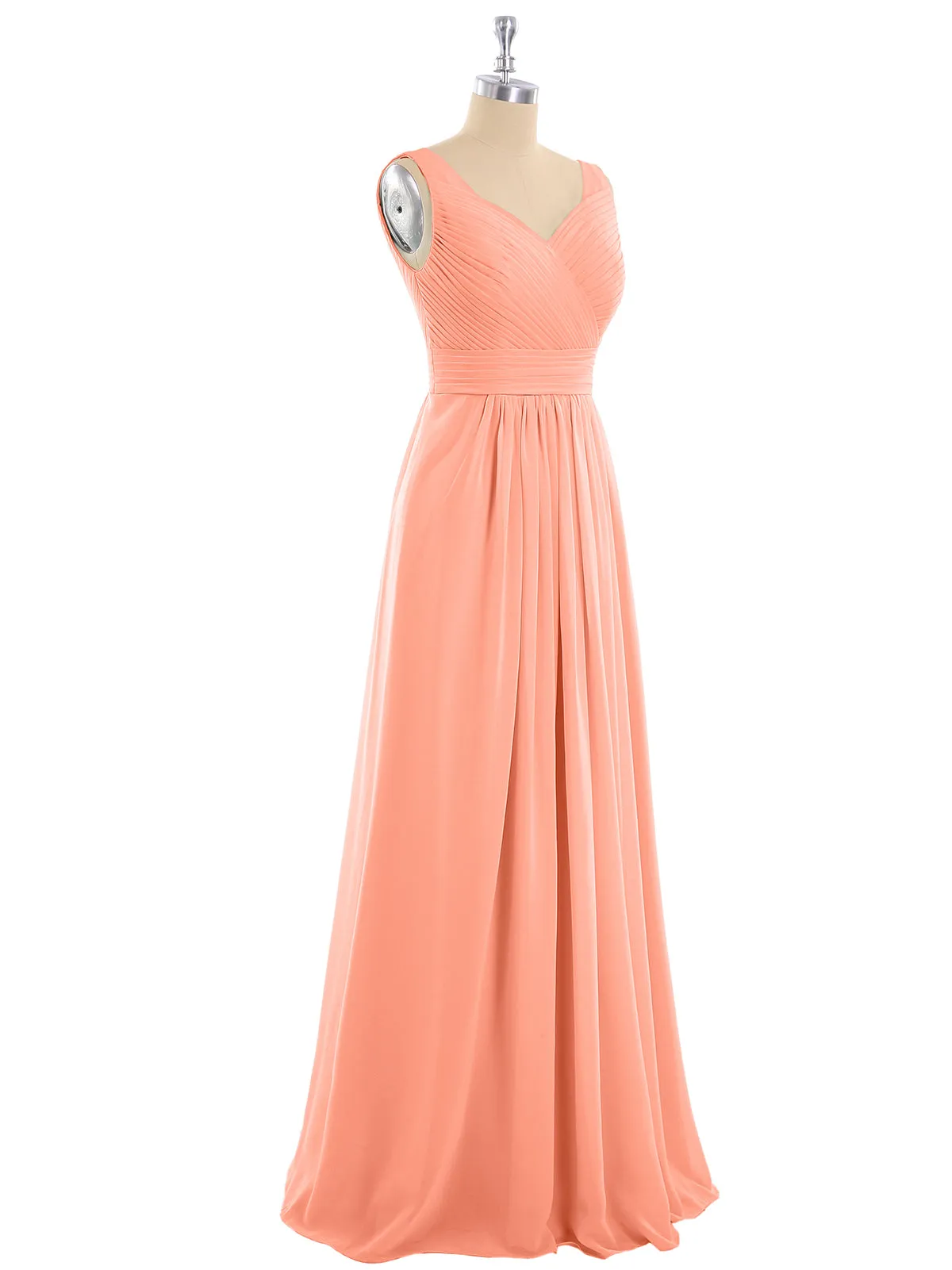A-line Chiffon Floor Length V Neck Dresses Sunset Plus Size