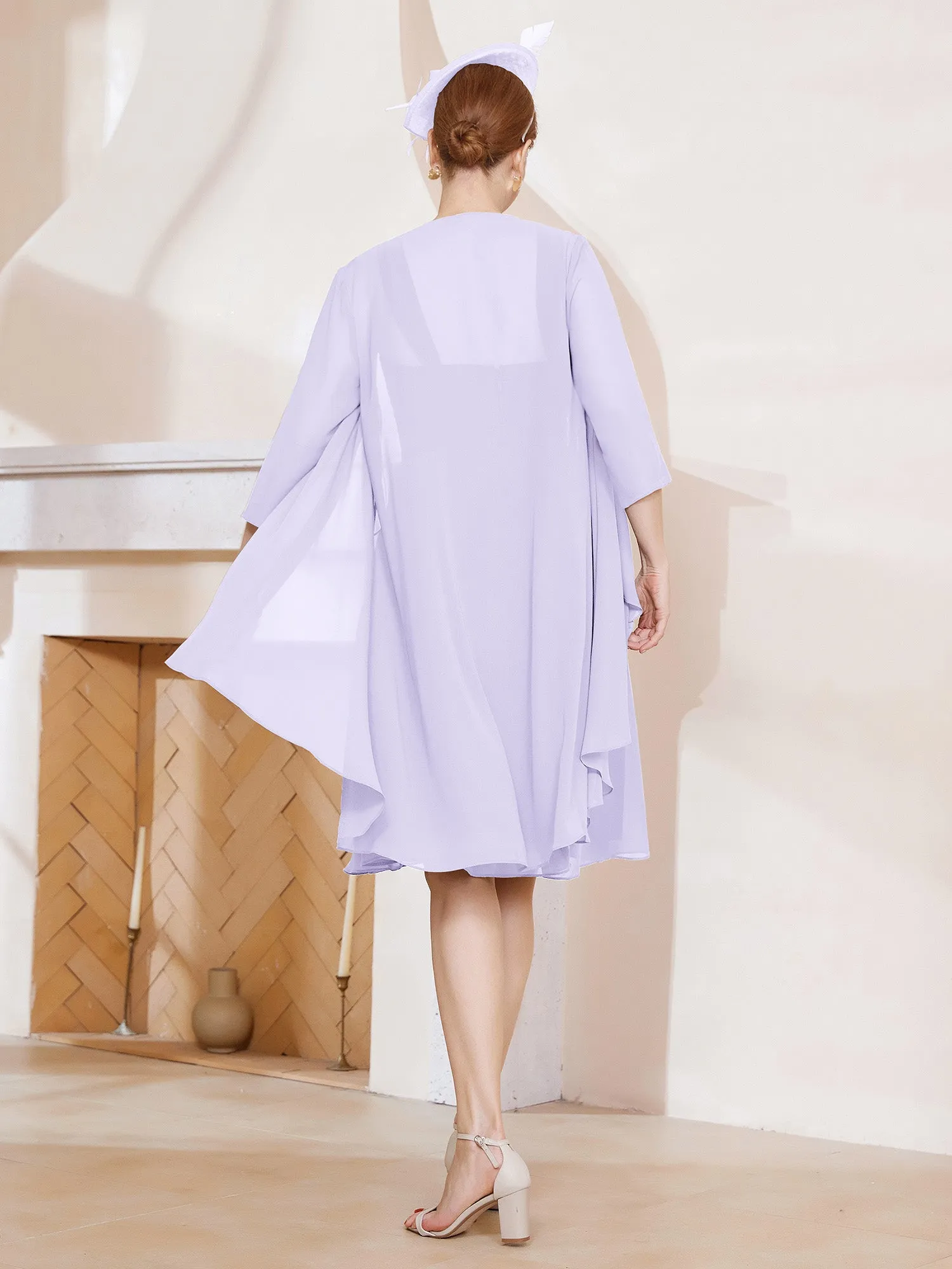 A-Line Chiffon Knee-length Dress With Jacket Lilac