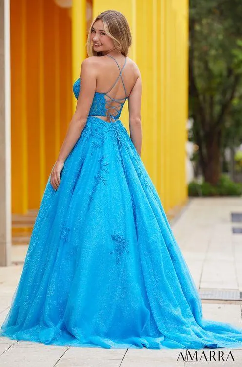 Amarra 88536 Long Prom Dress Shimmer Lace A Line Sheer Backless Corset Formal Pageant Gown