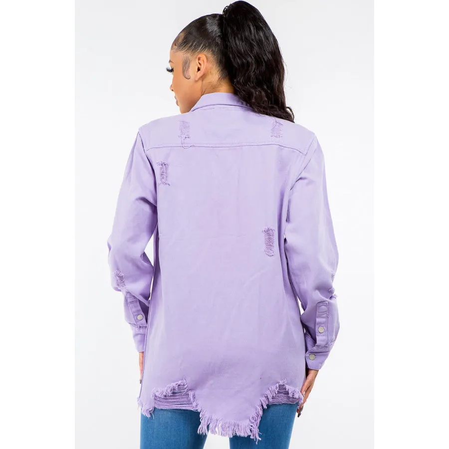 American Bazi Frayed Hem Distressed Denim Jacket