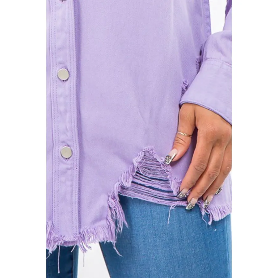 American Bazi Frayed Hem Distressed Denim Jacket