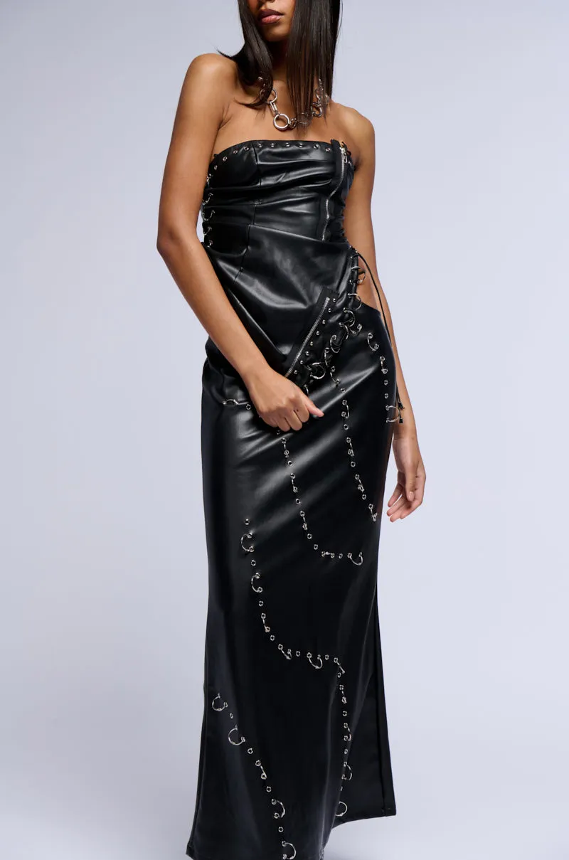 ASTIN PIERCED FAUX LEATHER MAXI SKIRT