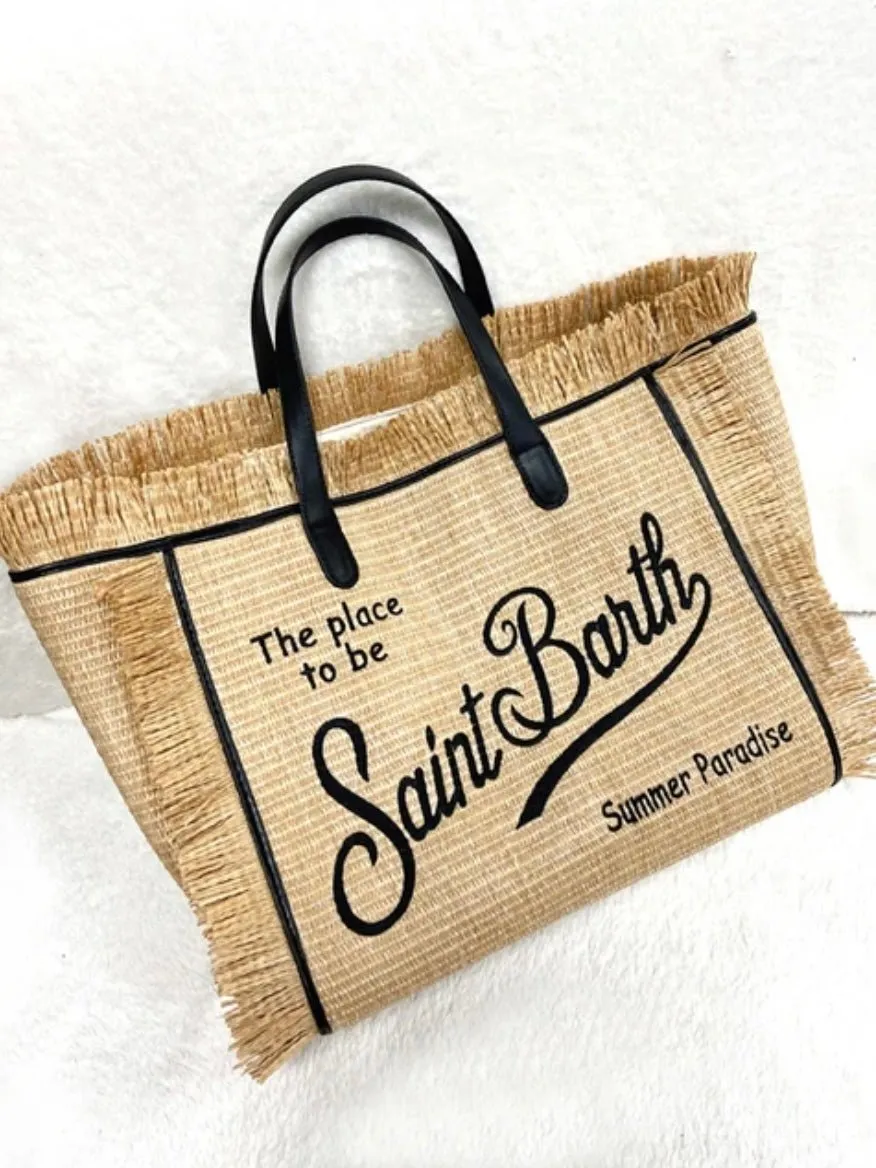 Beige natural big Saint Barts boho handbag