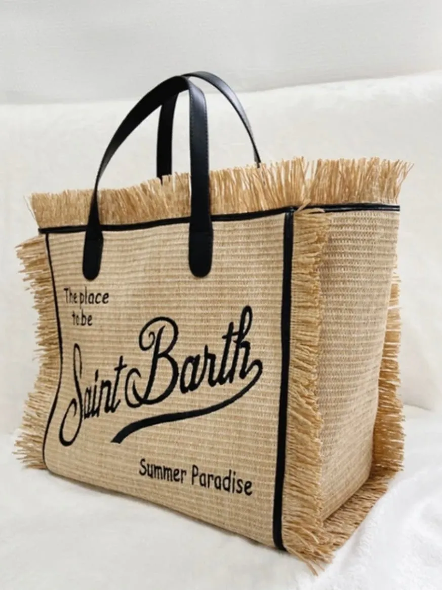 Beige natural big Saint Barts boho handbag