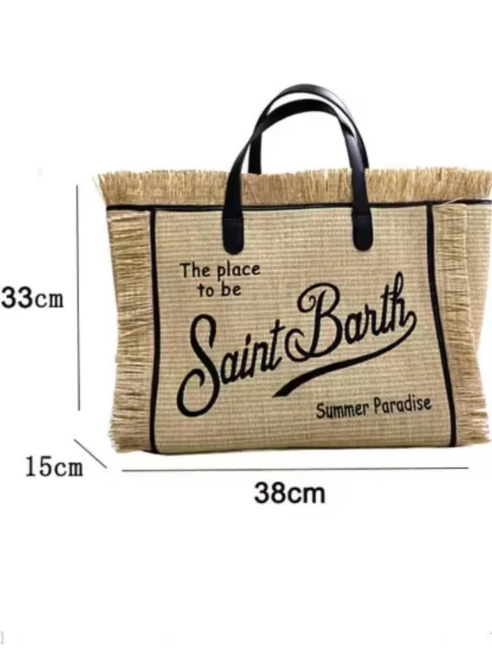 Beige natural big Saint Barts boho handbag