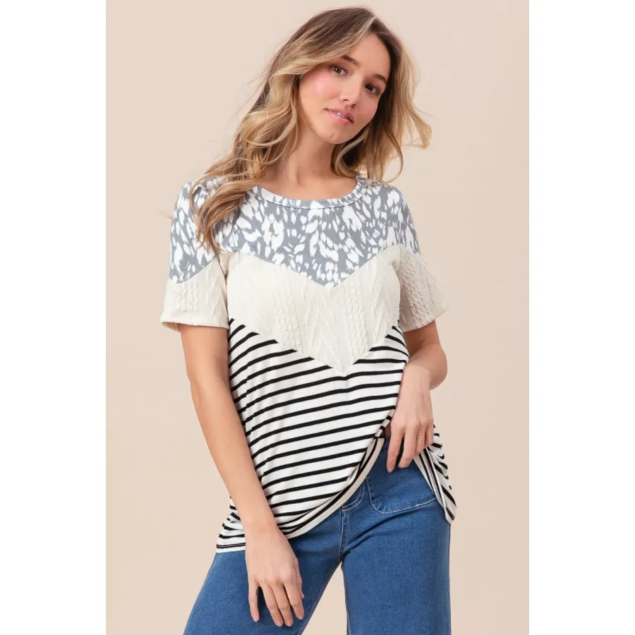 BiBi Printed Color Block Short Sleeve T-Shirt