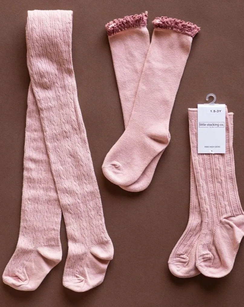 Blush Cable Knit Tights