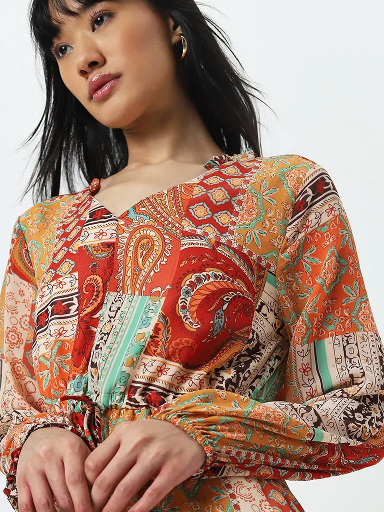 Bombay Paisley Multicolour Printed A-Line Dress