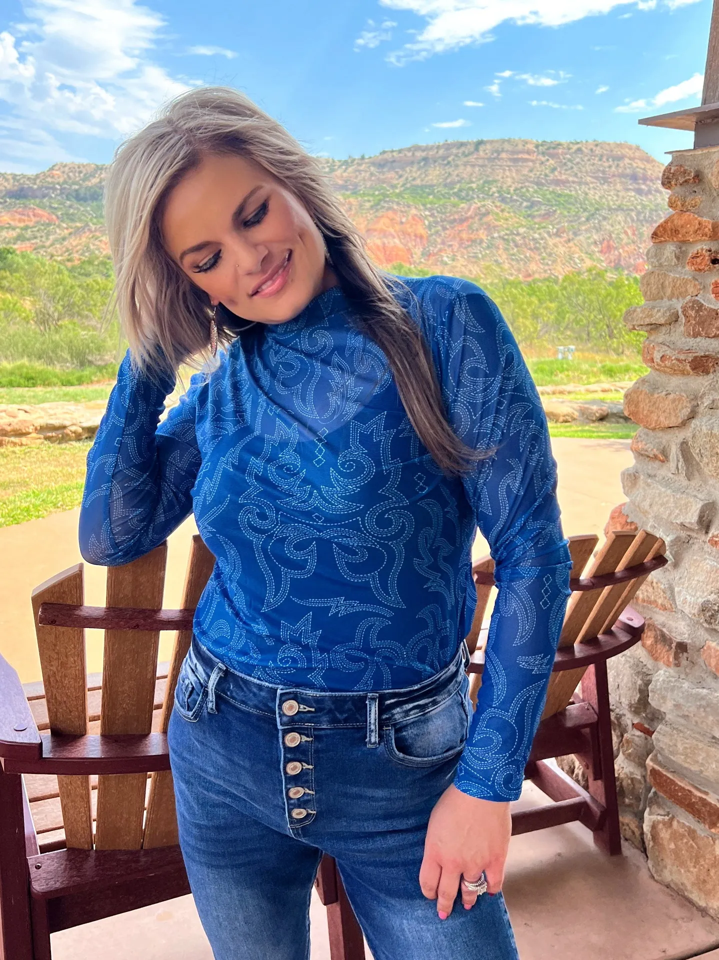 Bonfire Nights Blue Mesh Top