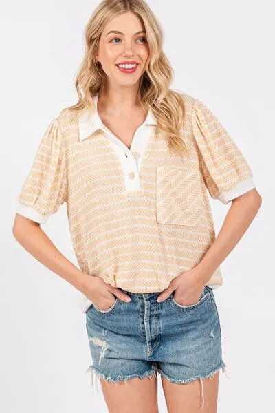 Ces Femme Knit Striped Contrast Short Sleeve Top