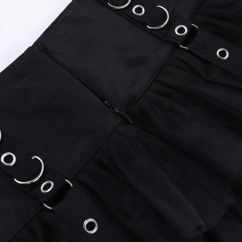 'Dark Fairytale' Black Ruffle Buckle Goth Mini Skirt