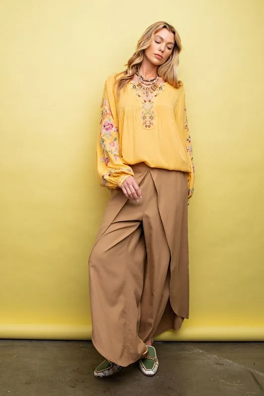 Easel Embroidered Boho Blouse - Straw Yellow