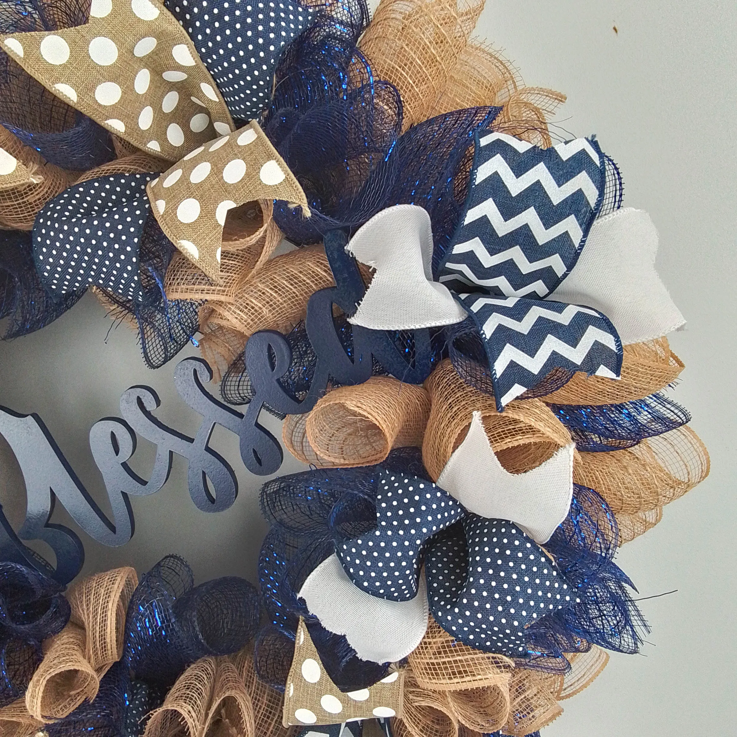 Everyday Navy Blue Wreath | Mother Unique Gift | Navy Blue Burlap Jute White