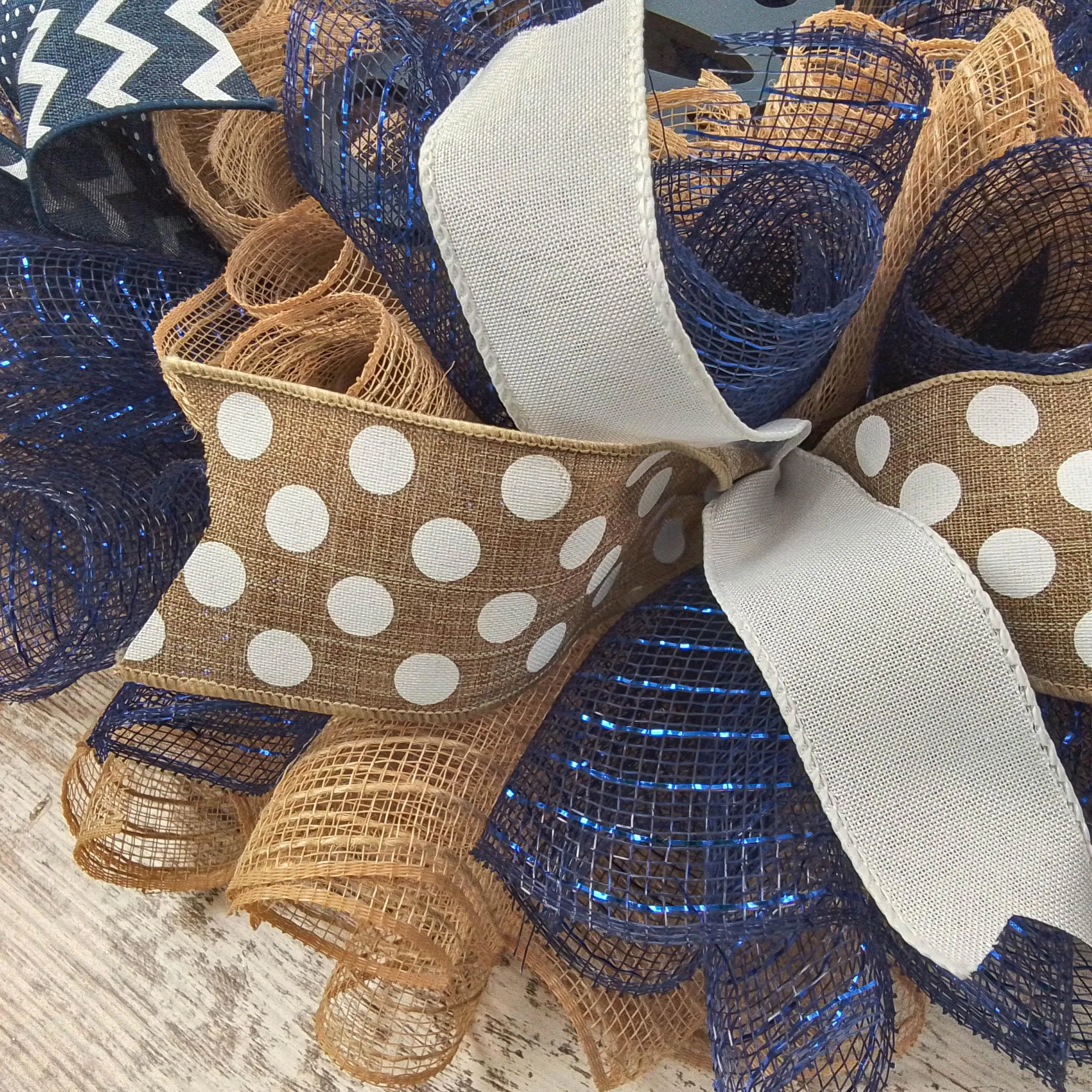 Everyday Navy Blue Wreath | Mother Unique Gift | Navy Blue Burlap Jute White