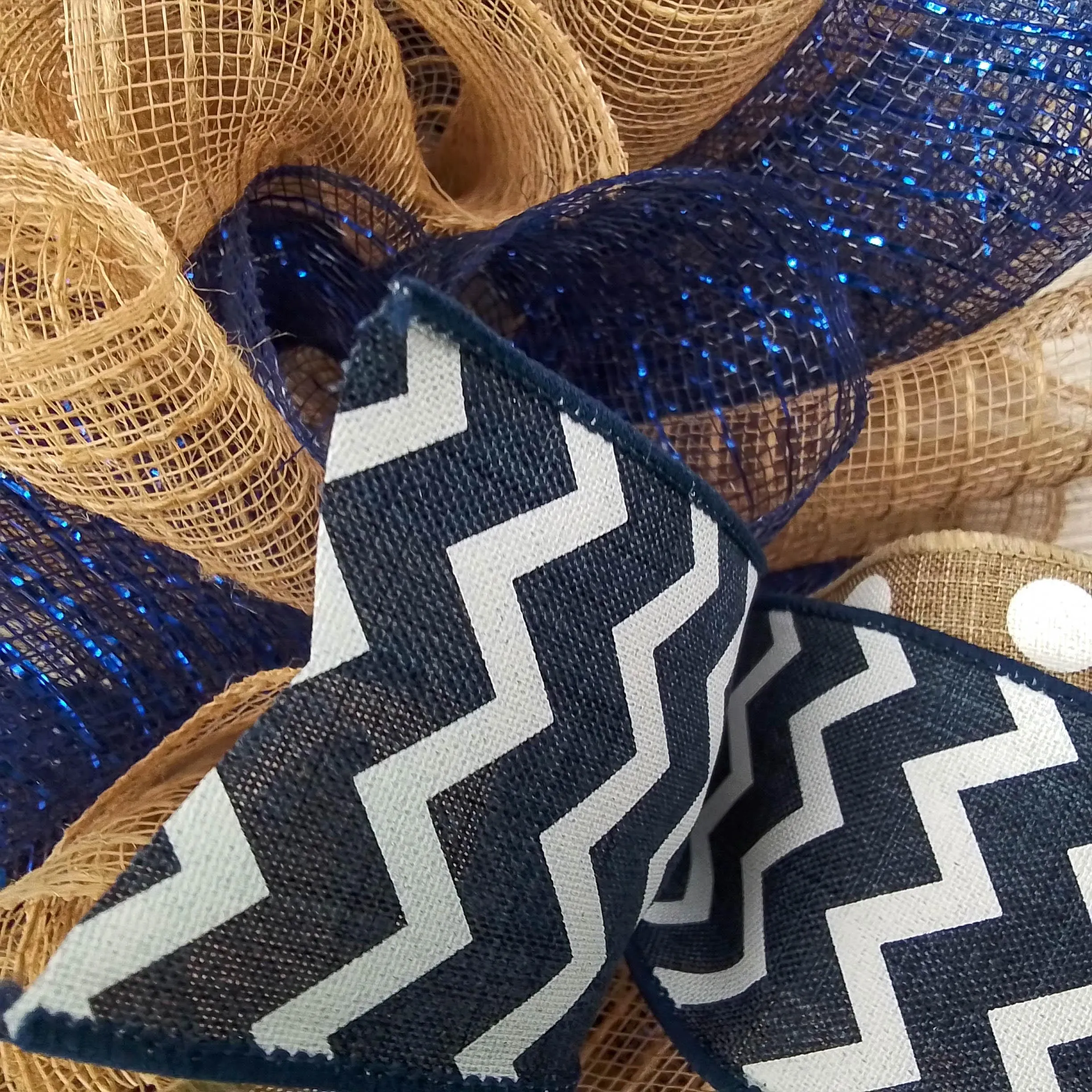 Everyday Navy Blue Wreath | Mother Unique Gift | Navy Blue Burlap Jute White
