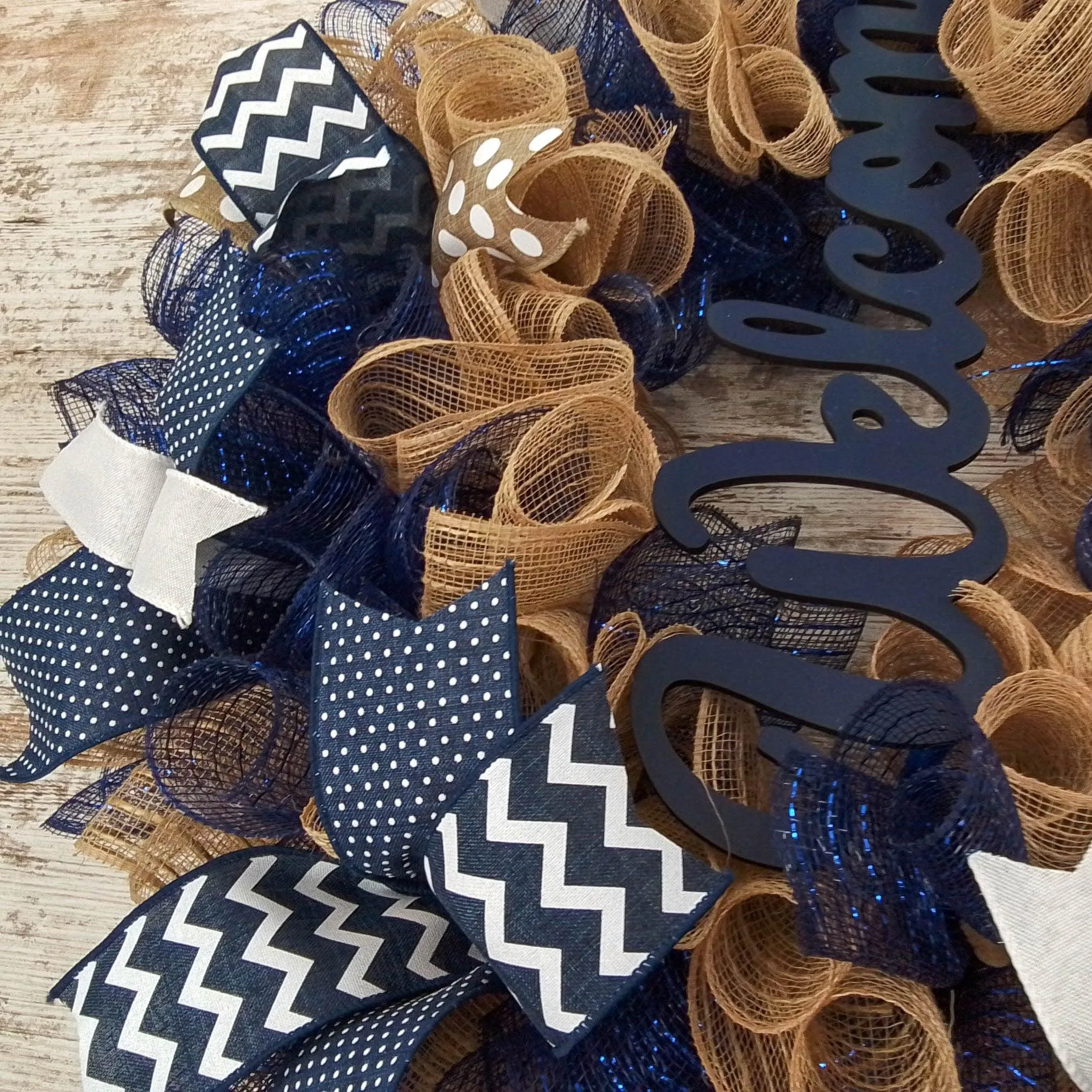 Everyday Navy Blue Wreath | Mother Unique Gift | Navy Blue Burlap Jute White