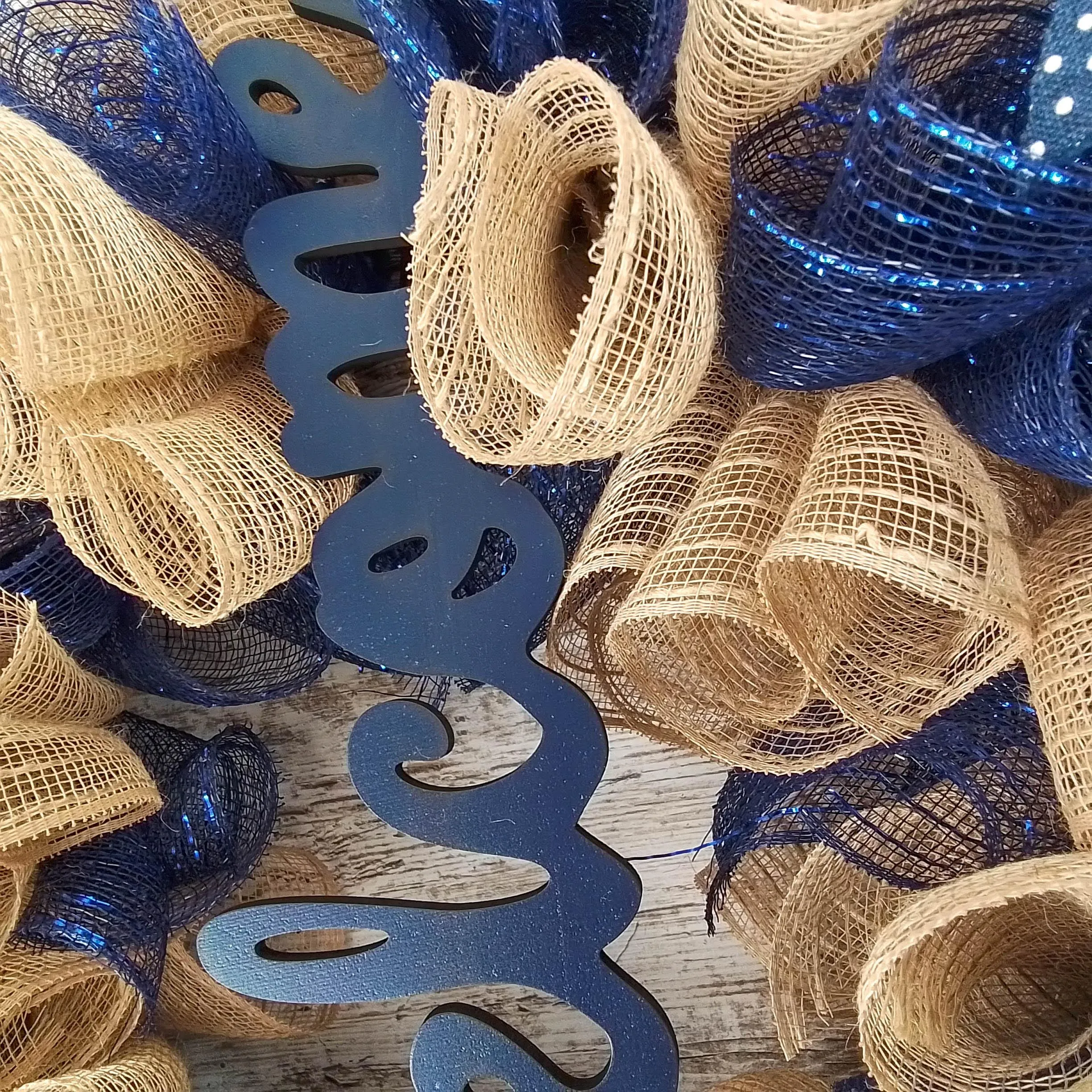 Everyday Navy Blue Wreath | Mother Unique Gift | Navy Blue Burlap Jute White