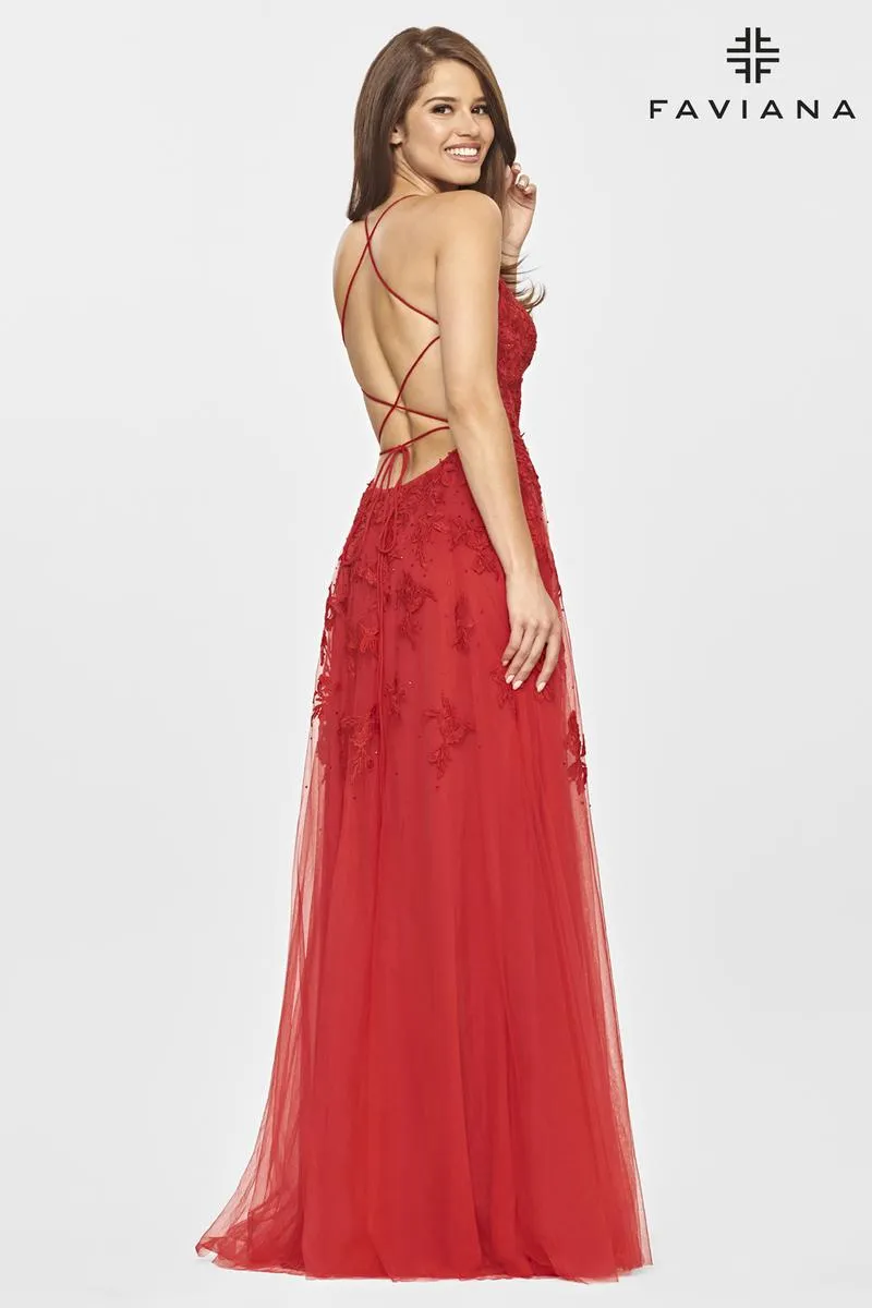 Faviana Long Lace A-Line Prom Dress S10823